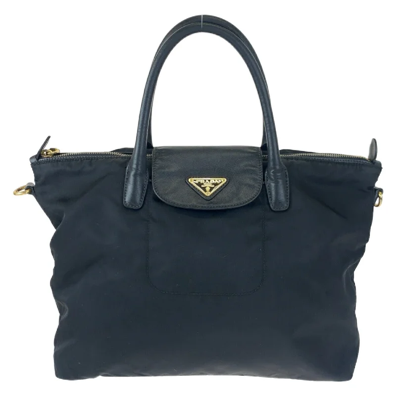 Prada Nylon Leather Tote Bag Black