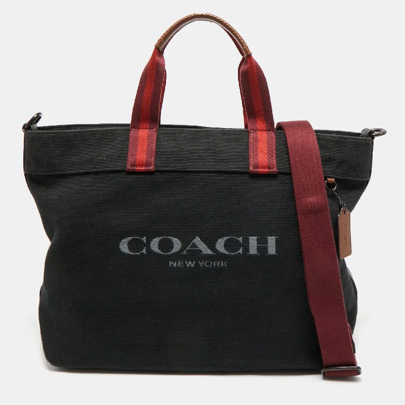 Coach Black/burgundy Canvas Logo Tote