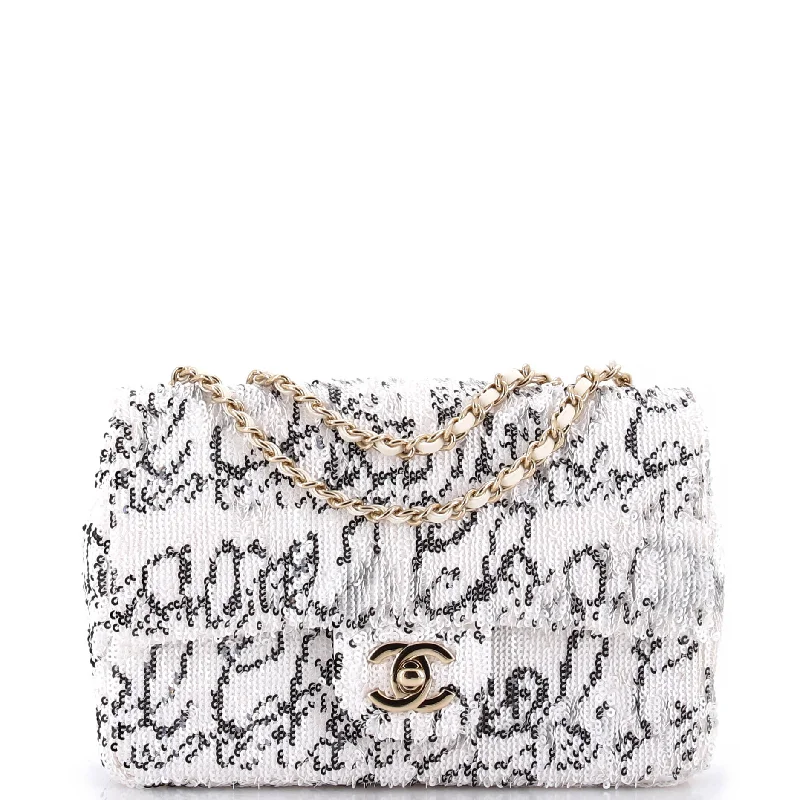 Classic Single Flap Bag Logo Signature Sequins Mini