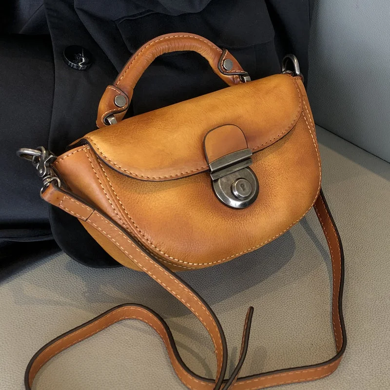 Vintage Womens Small Leather Crossbody Saddle Bag Handbags for Women