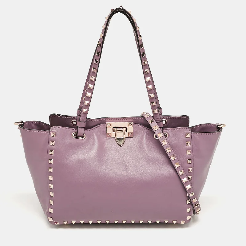 Valentino Mauve Leather Small Rockstud Trapeze Tote