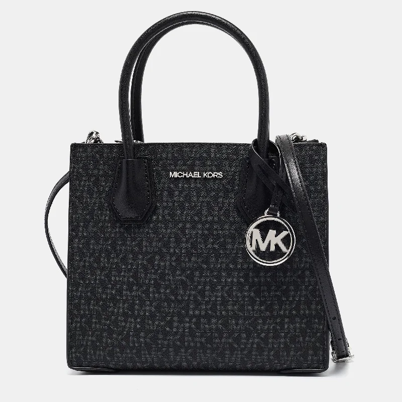 Michael Kors Black Signature Coated Canvas And Leather Small Mercer Tote