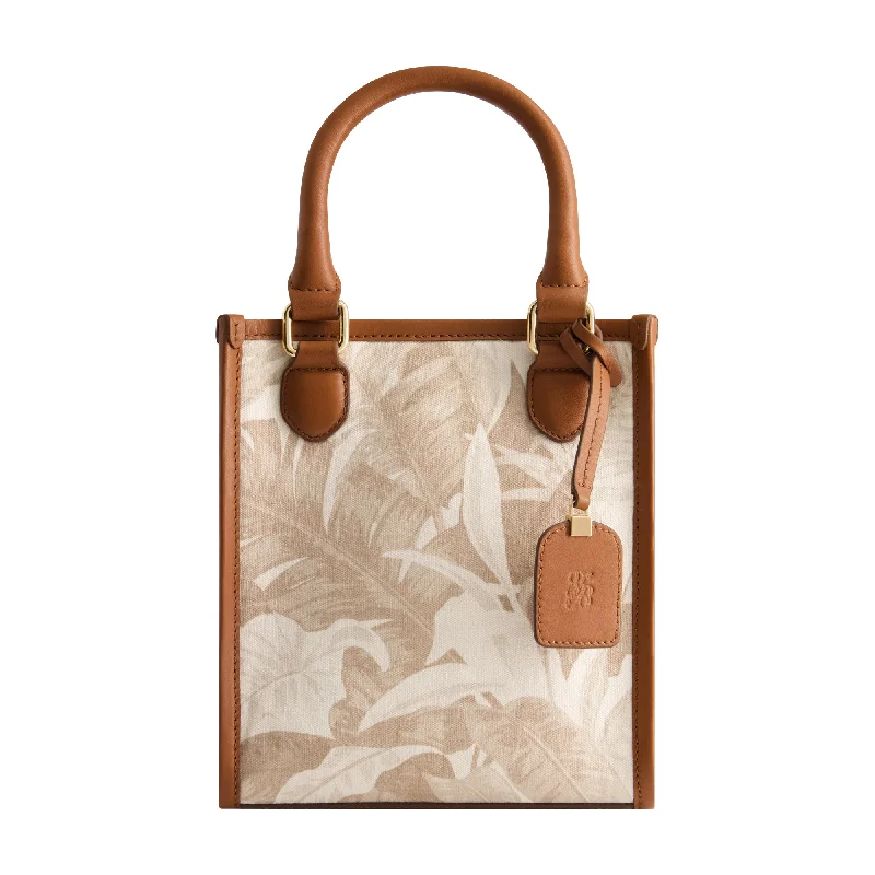 Leather Trim Floral North South Tote