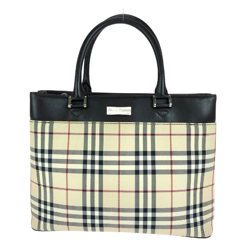 Burberry Check Canvas Leather Tote Bag