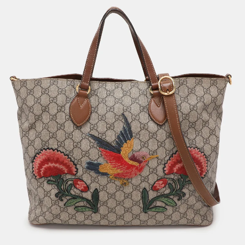 Gucci Beige/brown Gg Supreme Canvas And Leather Soft Tote