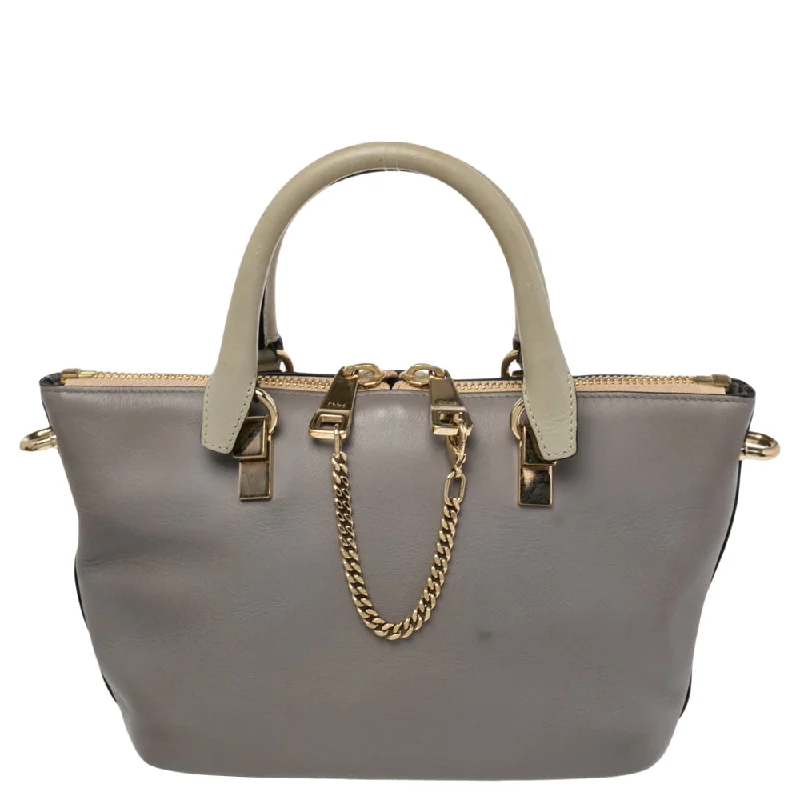 Chloe Grey/beige Leather Small Baylee Tote