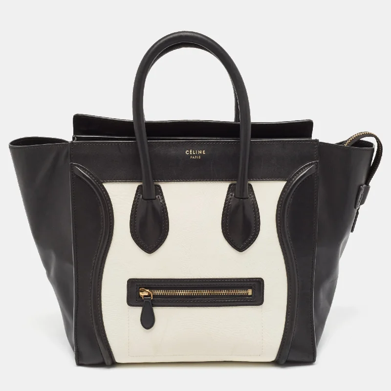 Celine Black/white Leather Mini Luggage Tote