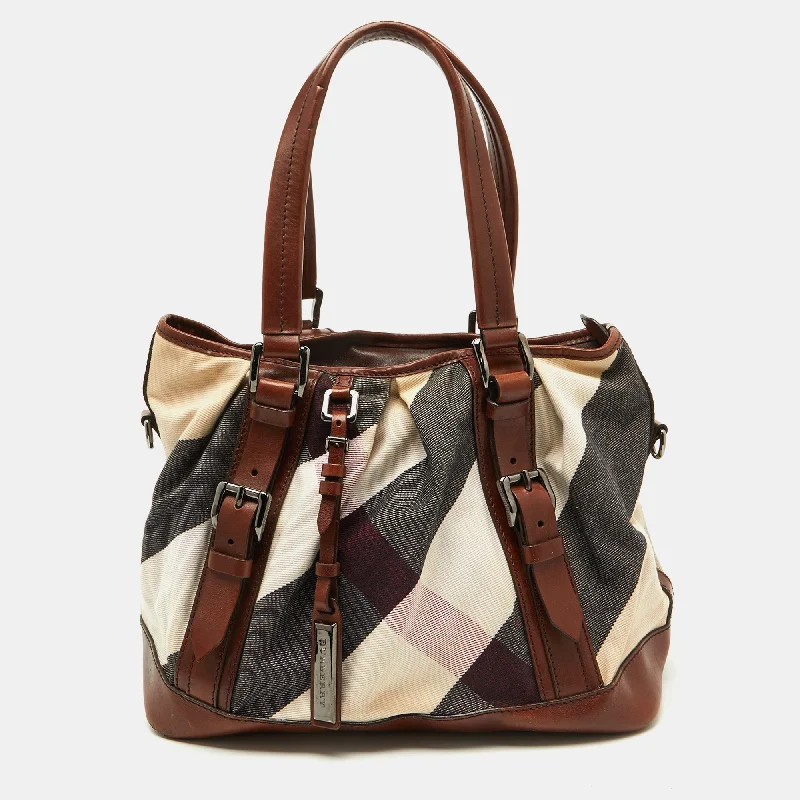 Burberry Brown Mega Check Canvas And Leather Lowry Tote