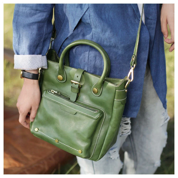 Small Womens Green Leather Crossbody Tote Bag Shoulder Handbags Purse for Women