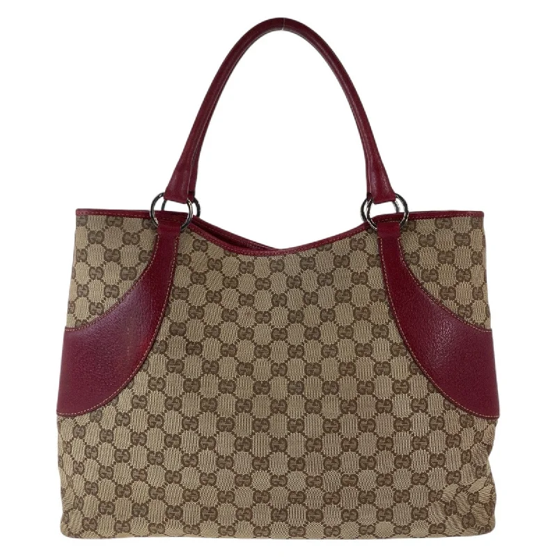 Gucci GG Canvas Leather Brown Red Tote Bag