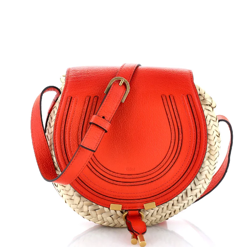 Marcie Basket Crossbody Bag Raffia and Leather Small