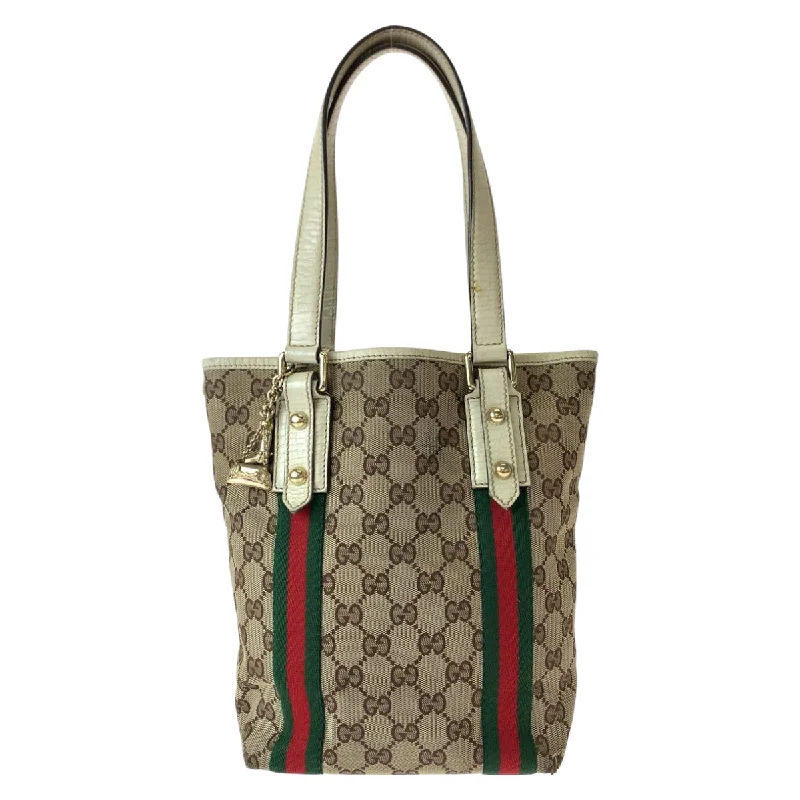 Gucci GG Canvas Leather Tote Bag Brown Ivory