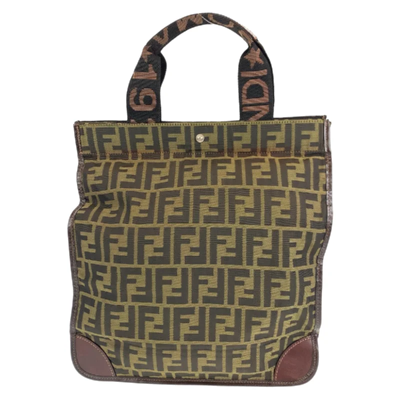 Fendi Zucca Canvas Leather Tote Bag