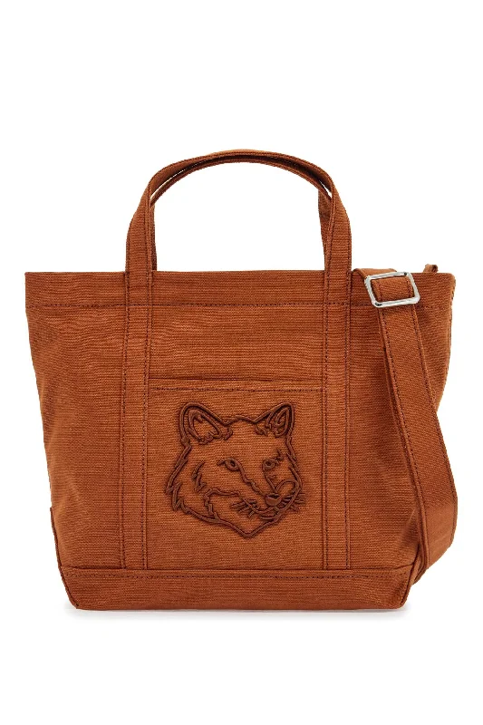 Maison Kitsune Light Brown Cotton Tote Bag With Fox Embroidery