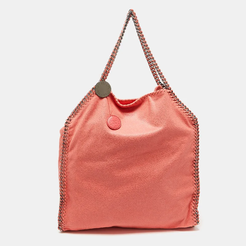 Stella Mccartney Coral Orange Faux Suede Large Falabella Tote