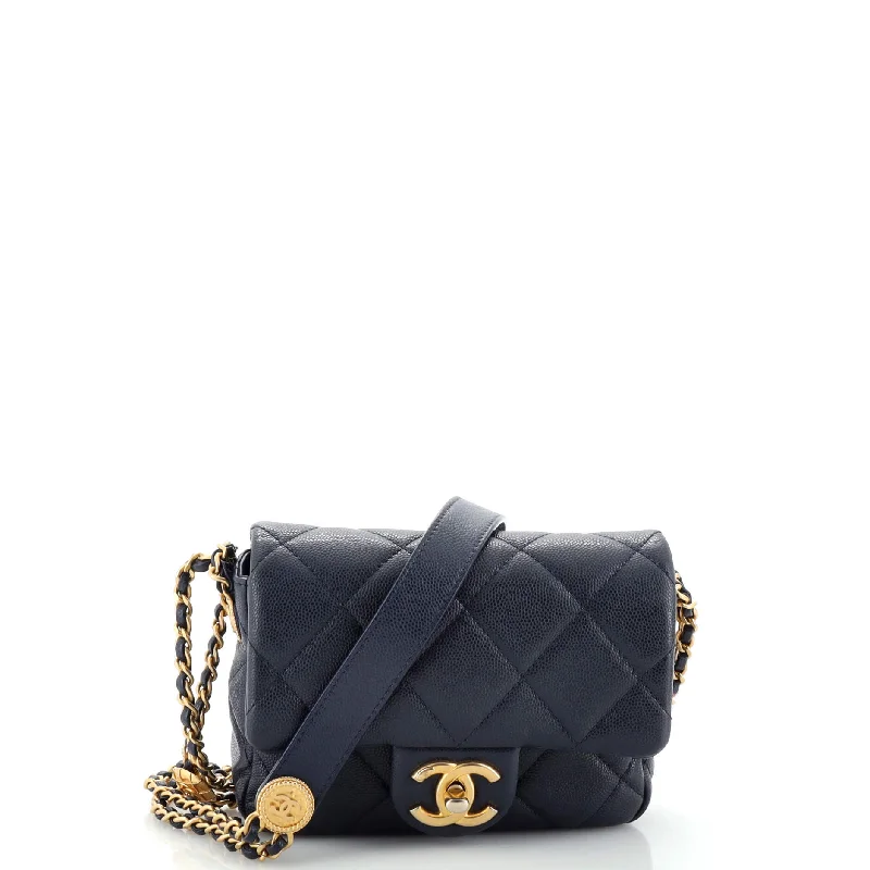 Twist Your Buttons Flap Bag Quilted Caviar Mini