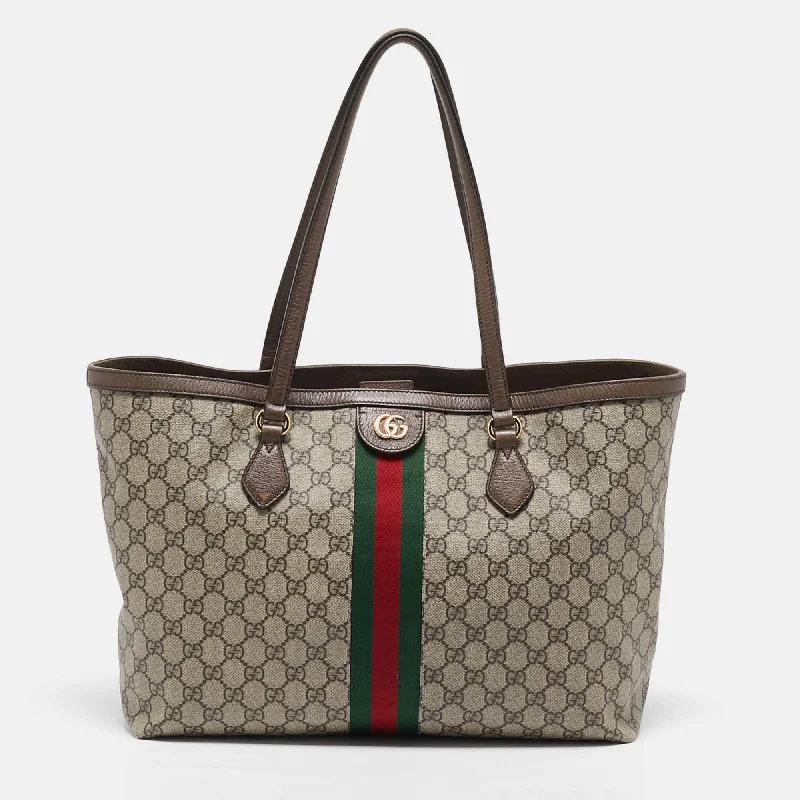 Gucci Beige/ebony Gg Supreme Canvas Medium Ophidia Tote