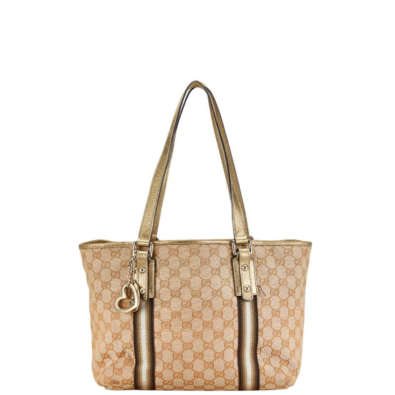 Gucci GG Canvas Tote Shoulder Bag Beige Gold