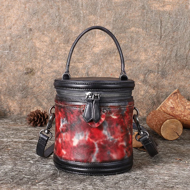 Cute Womens Red Leather Bucket Bags Shoulder Bag Purses for Women