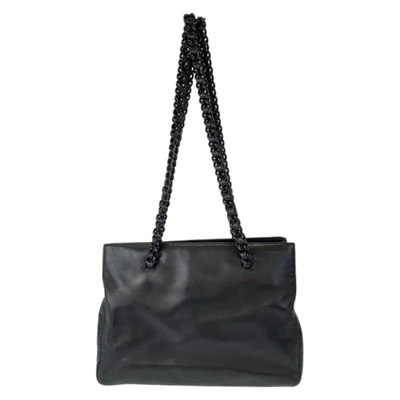 Prada Leather Tote Bag Black Silver Hardware