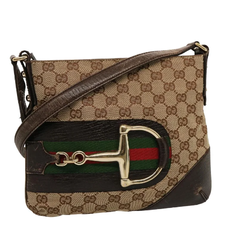 Gucci Horsebit  Canvas Shoulder Bag (Pre-Owned)