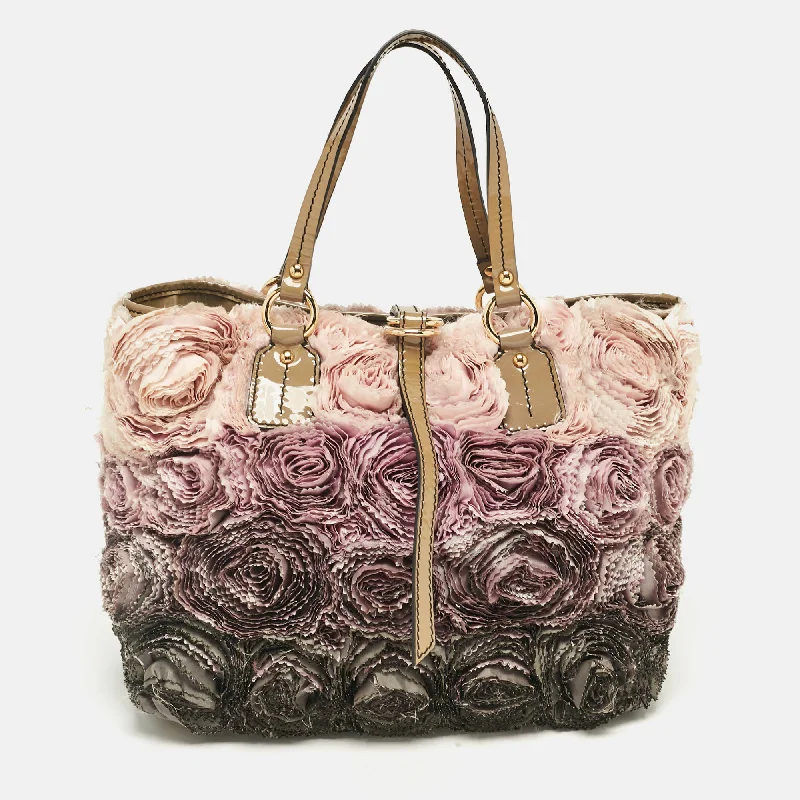 Valentino Multicolor Patent Leather And Satin Rosier Tote