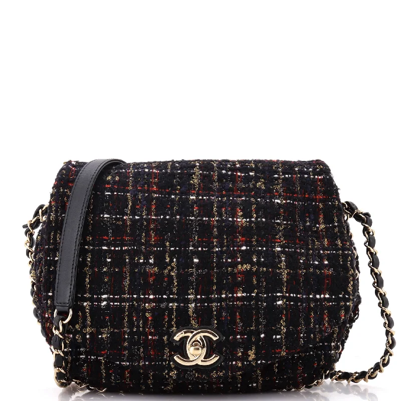 Chain Around Saddle Flap Bag Tweed Small