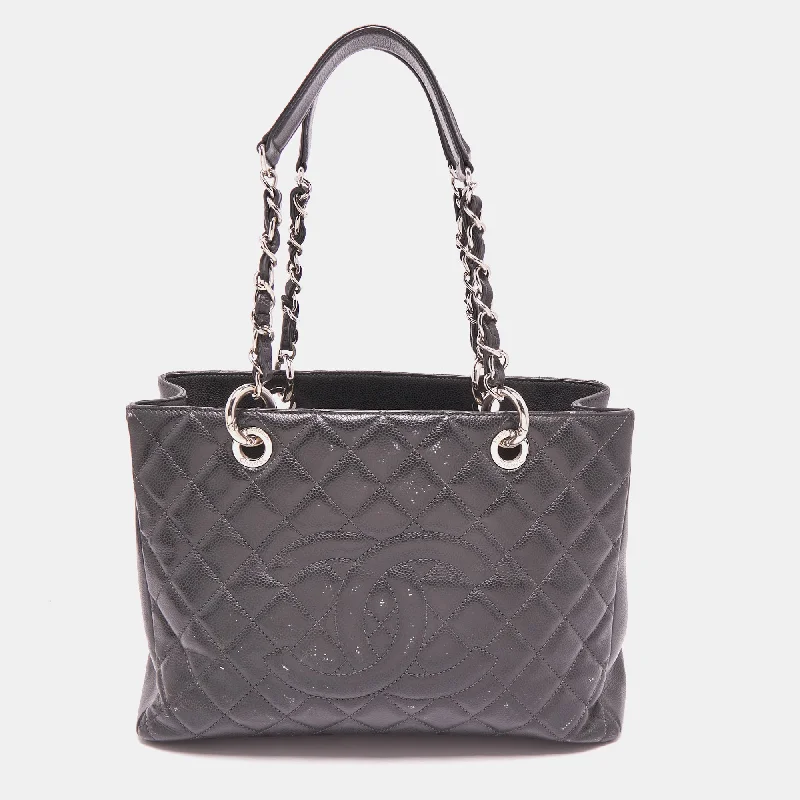 Chanel Grey Quilted Caviar Leather Gst Shopper Tote