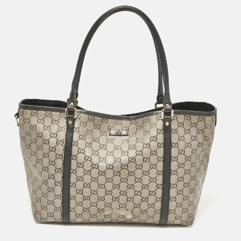 Gucci Black/grey Gg Crystal Canvas And Leather Medium Joy Tote