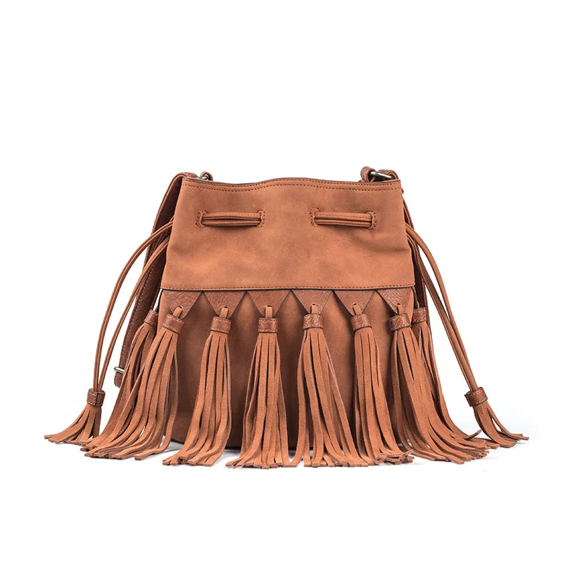 Womens Western Crossbody Bucket Purse With Fringe Boho Purses for Women