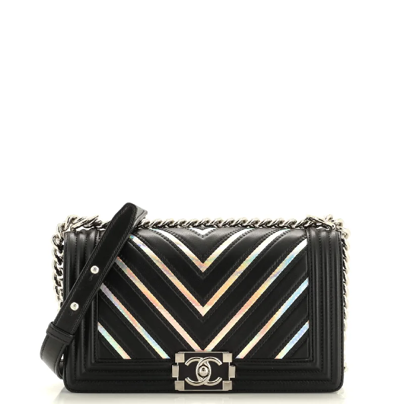 Boy Flap Bag Chevron Lambskin with Holographic PVC Old Medium