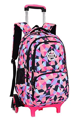 Fanci Geometric Figure Kids Rolling School Backpack Waterproof Nylon Trolley Carry on Luggage