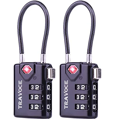 TSA Approved Luggage Locks, Travel Locks Which Also Work Great as Gym Locks, Toolbox Lock, Backpack and more,Black 2 Pack