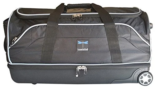 Travolution 28” Wheeled Drop-Bottom Duffel With Garment Rack With Grey Trim, Black With Grey Trim