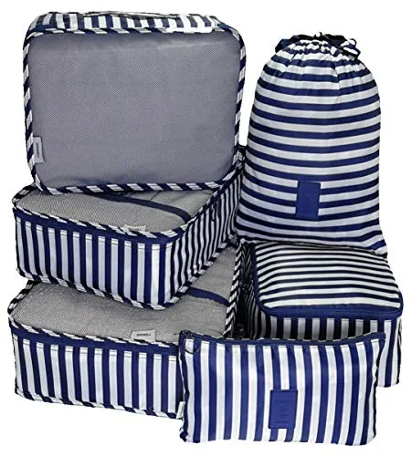 Packing Cubes Backpack Organizers Set for Carry on Travel Bag Luggage Cube (Blue Stripe 6)