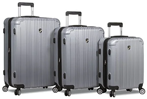 Dejuno Atlas 3-Piece Hardside Spinner Tsa Combination Lock Luggage Set, Silver