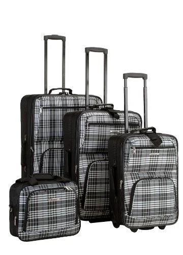 Rockland Luggage 4 Piece Luggage Set, Black Plaid, One Size