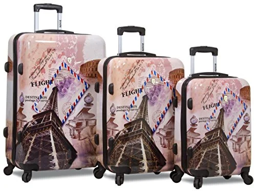 New "Dejuno" Print Polycarbonate Hard Shell Luggage Set - Flight