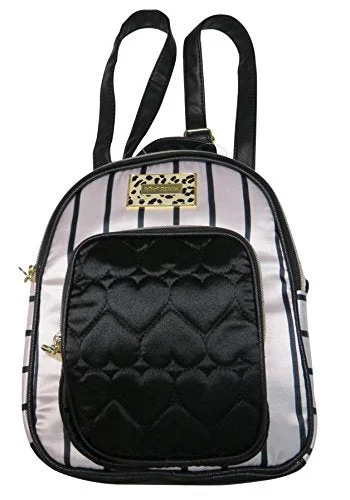 Betsey Johnson Mini Convertible Crossbody Backpack White/Black Pinstripe