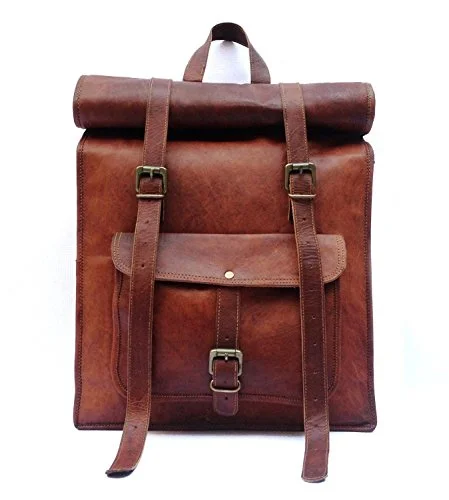 Men'S Leather Vintage Roll On Laptop Backpack Rucksack One Size Brown