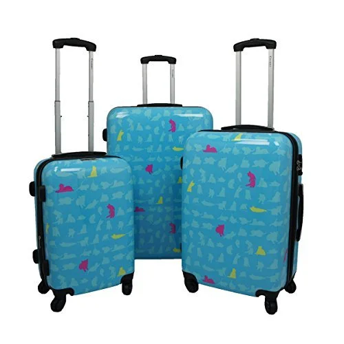 Chariot 3-Piece Hardside Lightweight Upright Luggage Set, Summer Cat