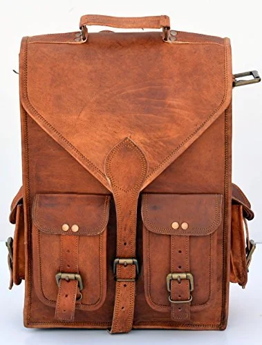 Vintage Leather Macbook Briefcase 2-In-1 Leather School Bag Backpack Rucksack