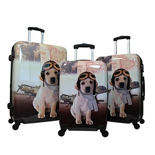 Chariot 3-Piece Hardside Lightweight Spinner Luggage Set, Pilot Dog