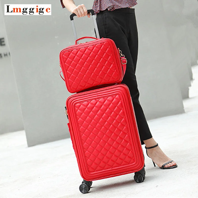 Women'S Upgraded Version Rolling Luggage Suitcase Bag Set ,Fashion Pu Leather Trolley Case With