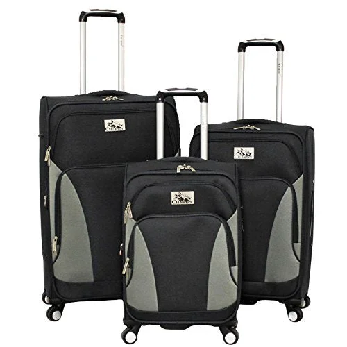 Chariot Prato 3 Piece Lightweight Upright Spinner Luggage Set, Black, One Size