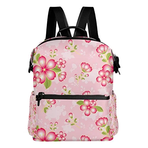 Colourlife Pink Flower Pattern Stylish Casual Shoulder Backpacks Laptop School Bags Travel