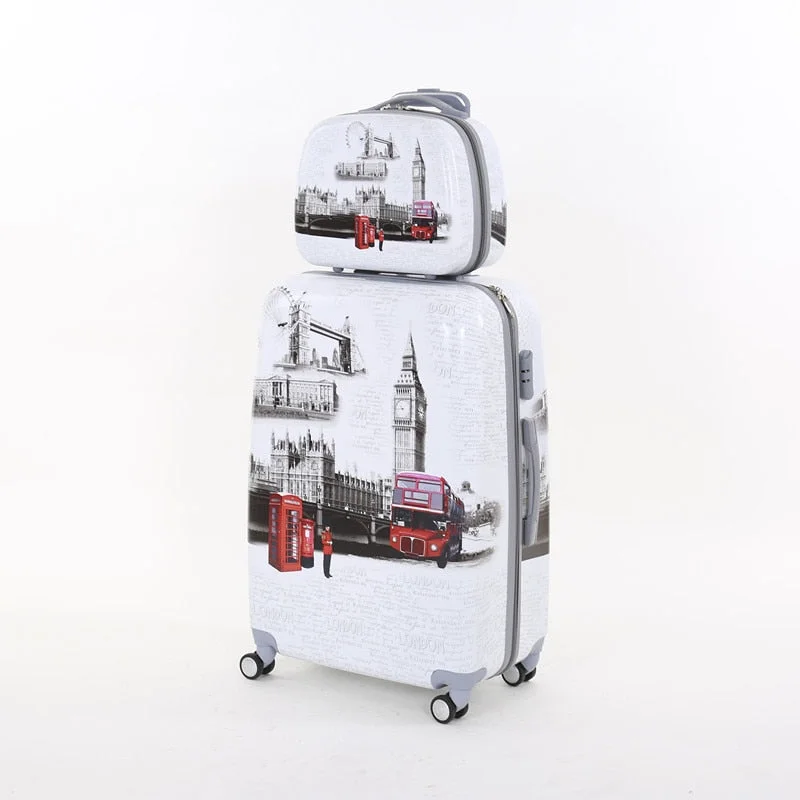 14 24Inches(2Pieces/Set) Pc Hardside London Tower Phone Travel Luggage Case On Universal