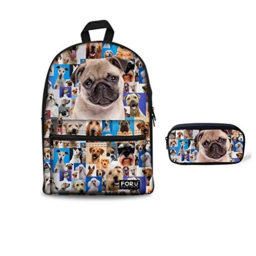 Bigcardesigns Pug Dog School Bag Backpack With Pencil Case Kids