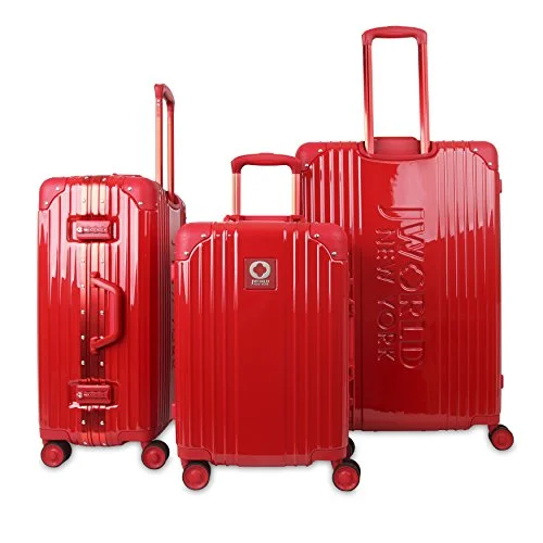 J World New York Nova Hardside 3 Piece Spinner Luggage Set, Red