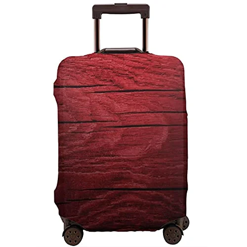 Travel Luggage Cover，Maroon,Wooden Planks Timber Board Ancient Tre，Washable Elastic Durable , With Concealed Zipper Suitcase Protector Fits For 29-32 Inch -XL.